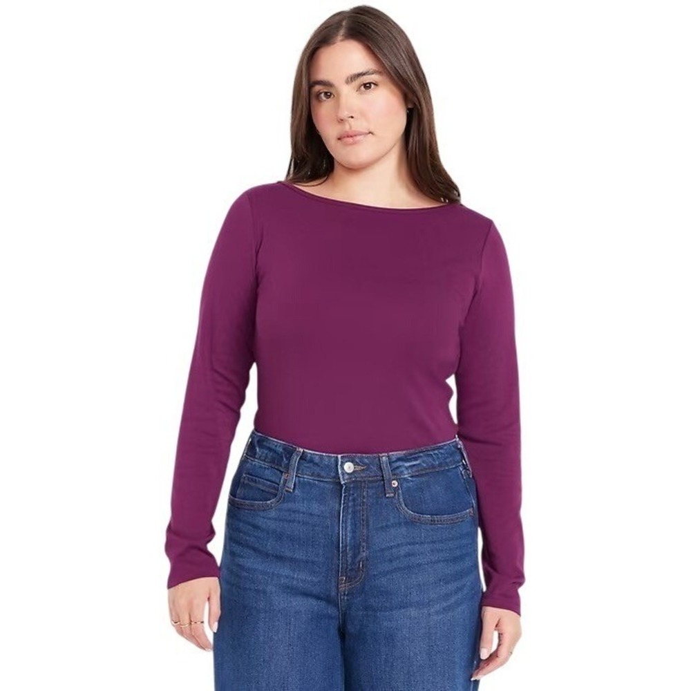 Old Navy Womens Long Sleeve Boat Neck Top Shirt Purple Size L. NWT